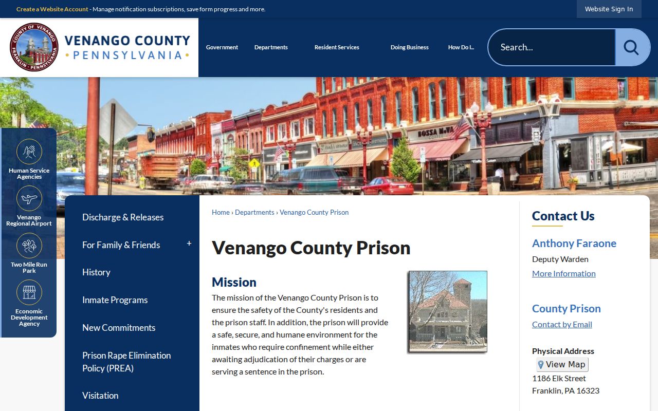 Venango County arrest lookup prison contact page
