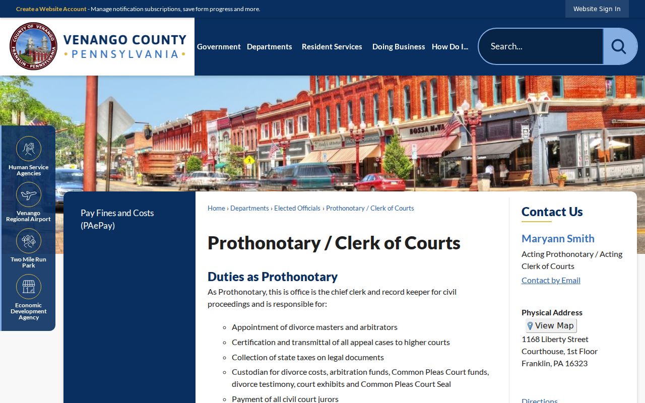 Venango County criminal court cases Clerk of Courts page