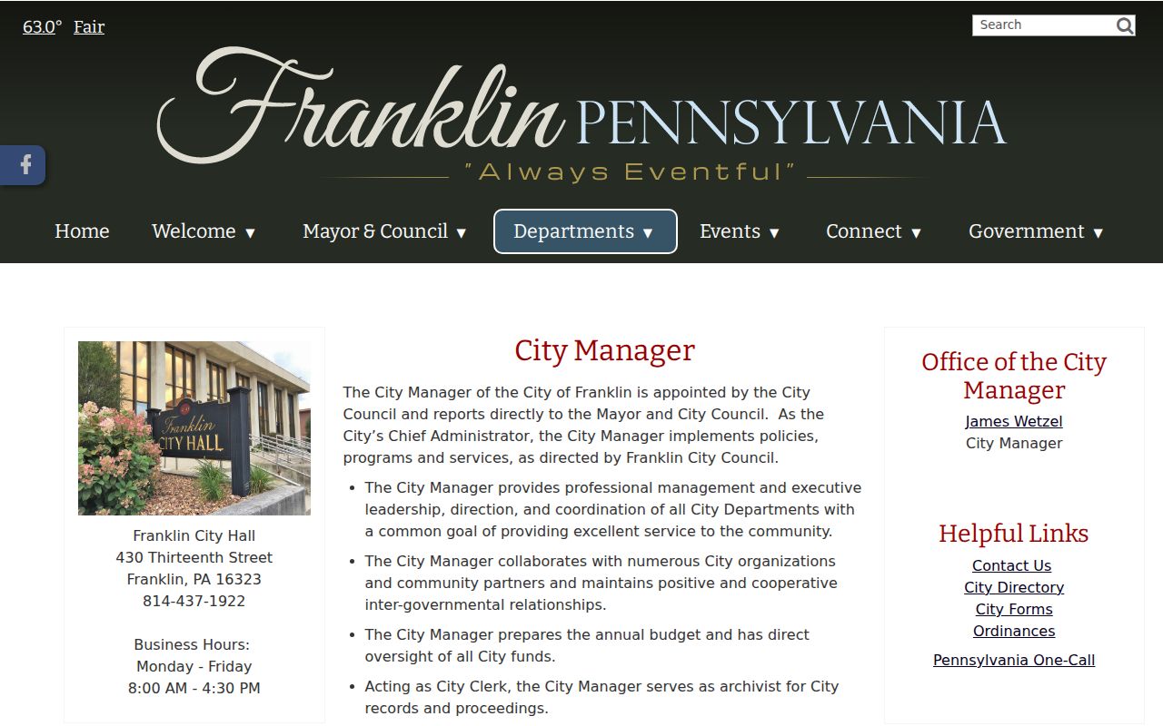 Franklin criminal records request contact at Franklin City Hall
