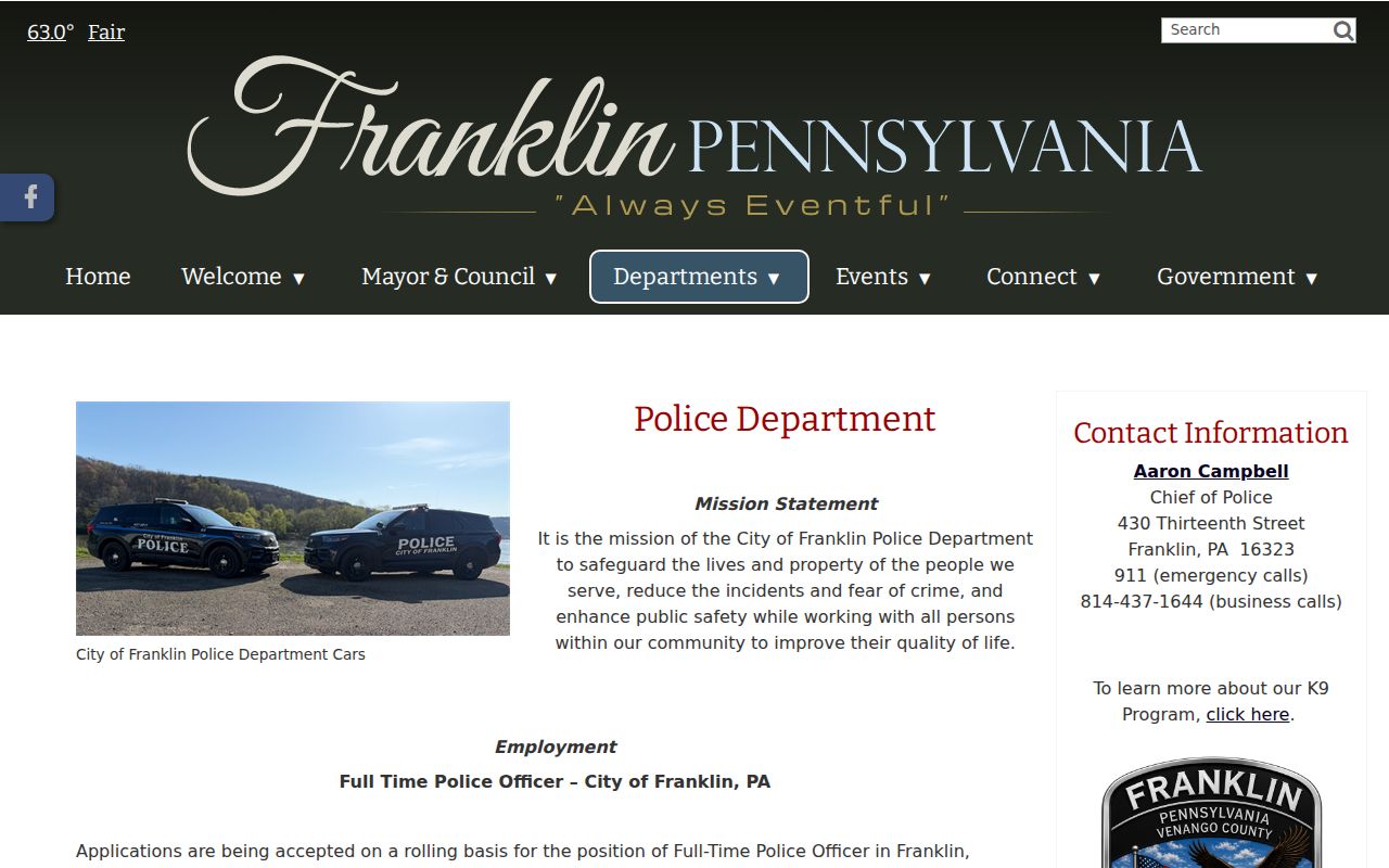 Franklin criminal records at the City of Franklin Police Department