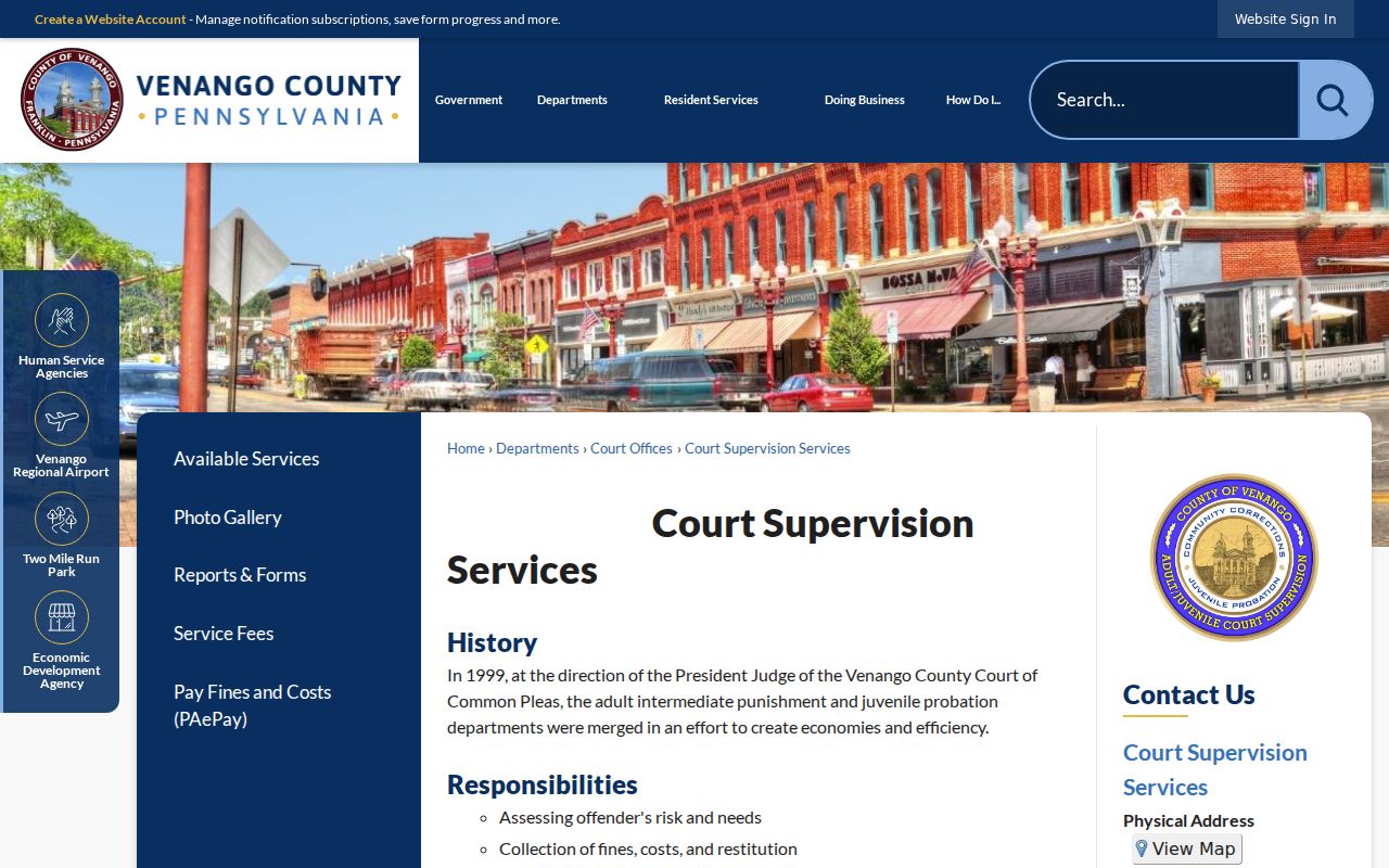 Venango County criminal record supervision services office