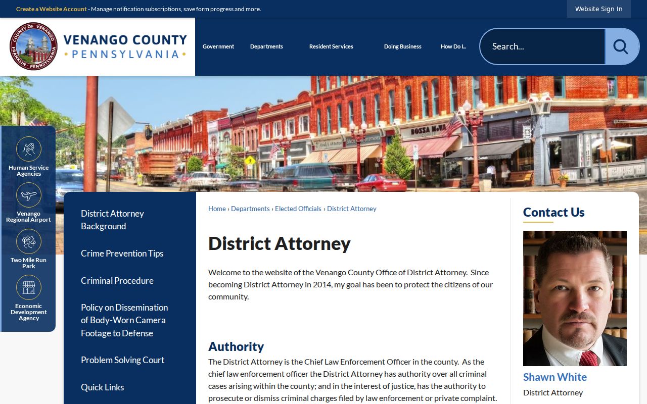 Venango County District Attorney criminal case records information
