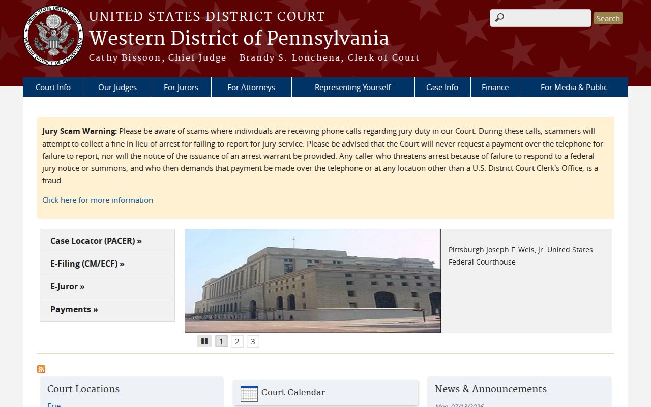 Federal criminal court records for Venango County Pennsylvania