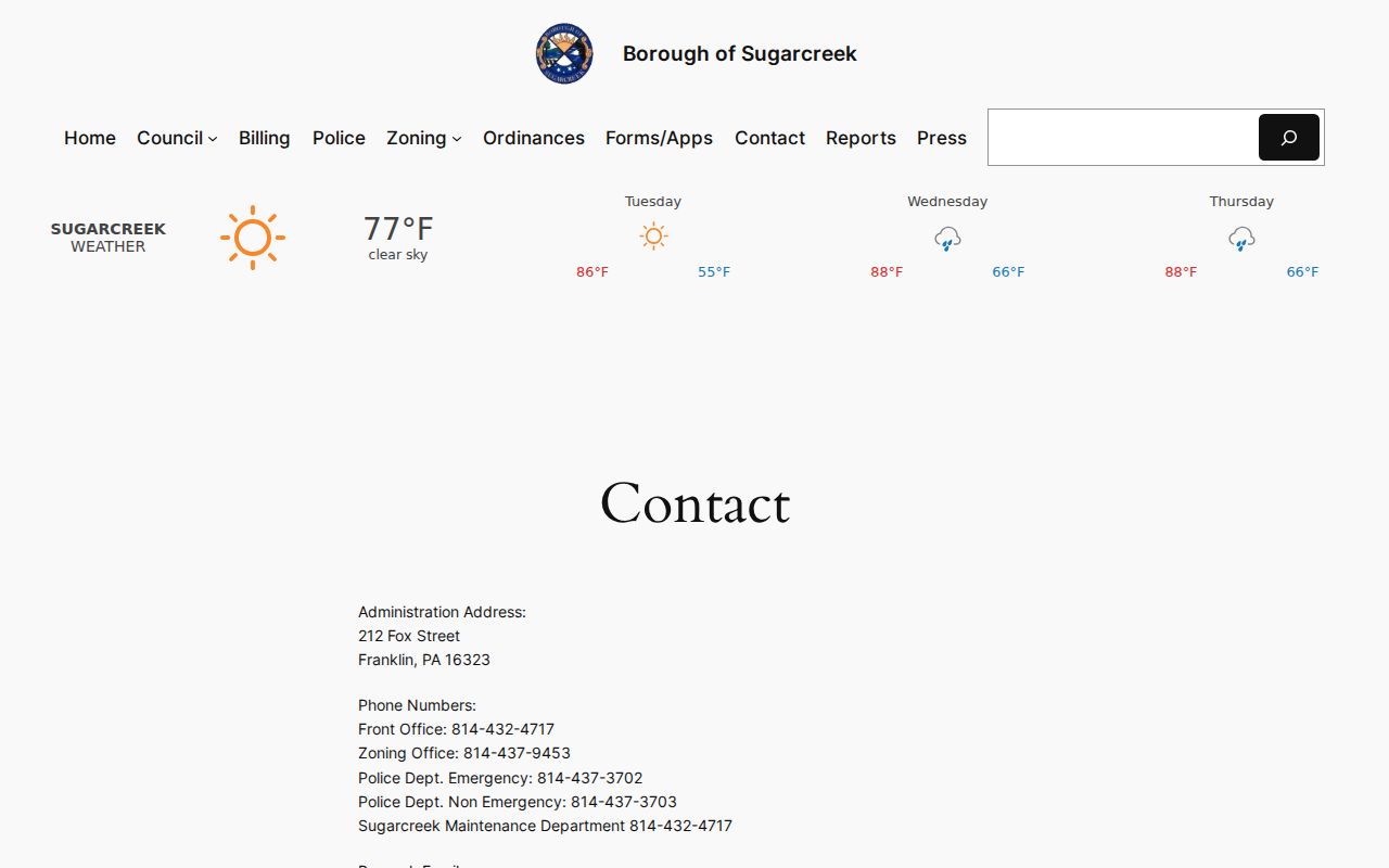 Sugarcreek Borough criminal records and police contact information